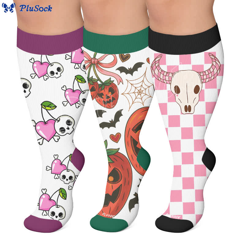 Plus Size Cherry Skull Compression Socks - image 0