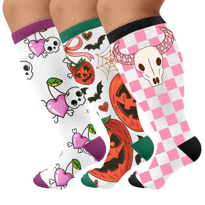 Plus Size Cherry Skull Compression Socks - Multicolor(3 Pairs) - 4XL(1 Pair) - image 4