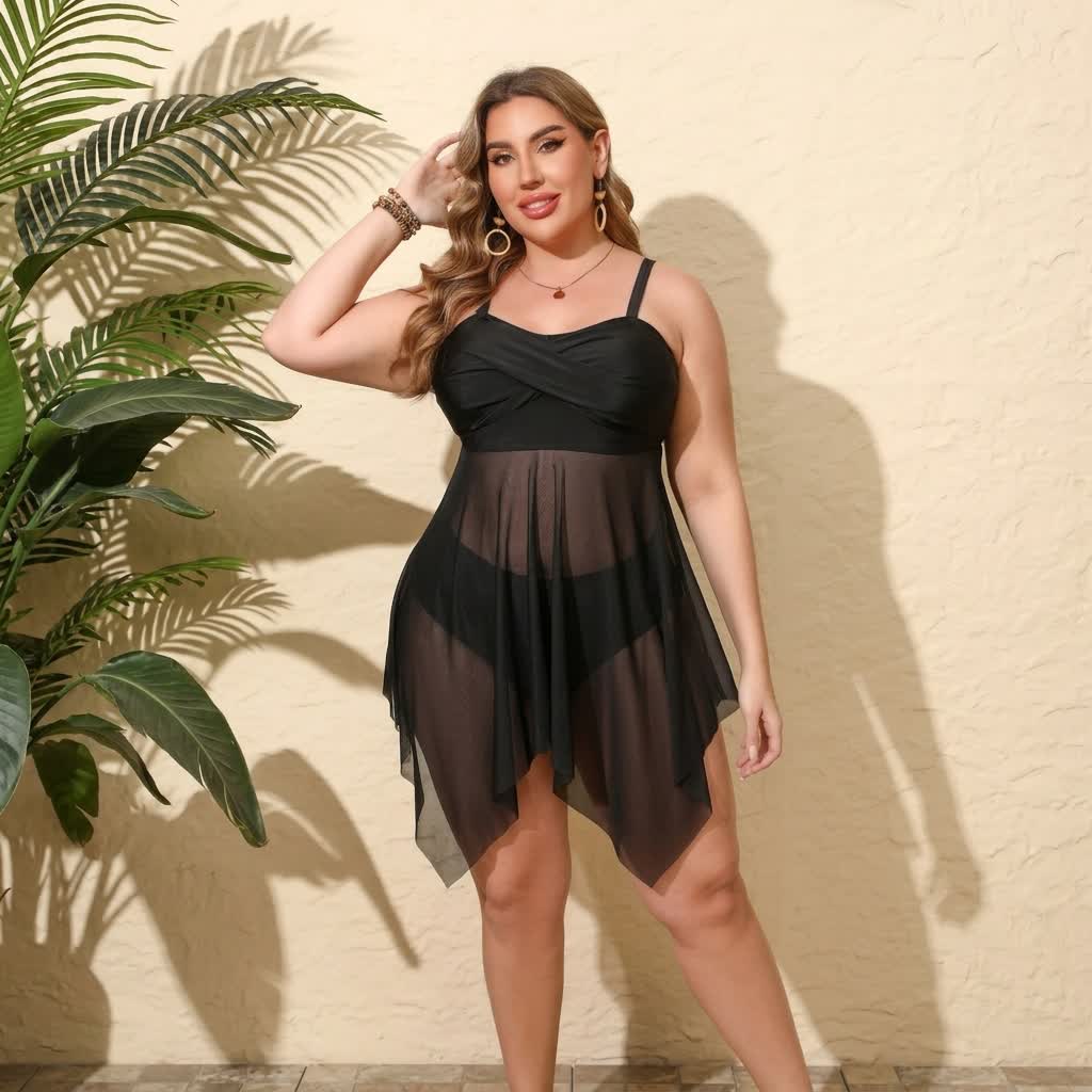 Black Sheer Mesh Wrap Swimsuit - image 2