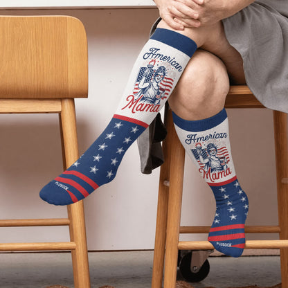 Plus Size Patriotic Cowgirl Compression Socks - Blue(1 Pair) - 4XL - image 3