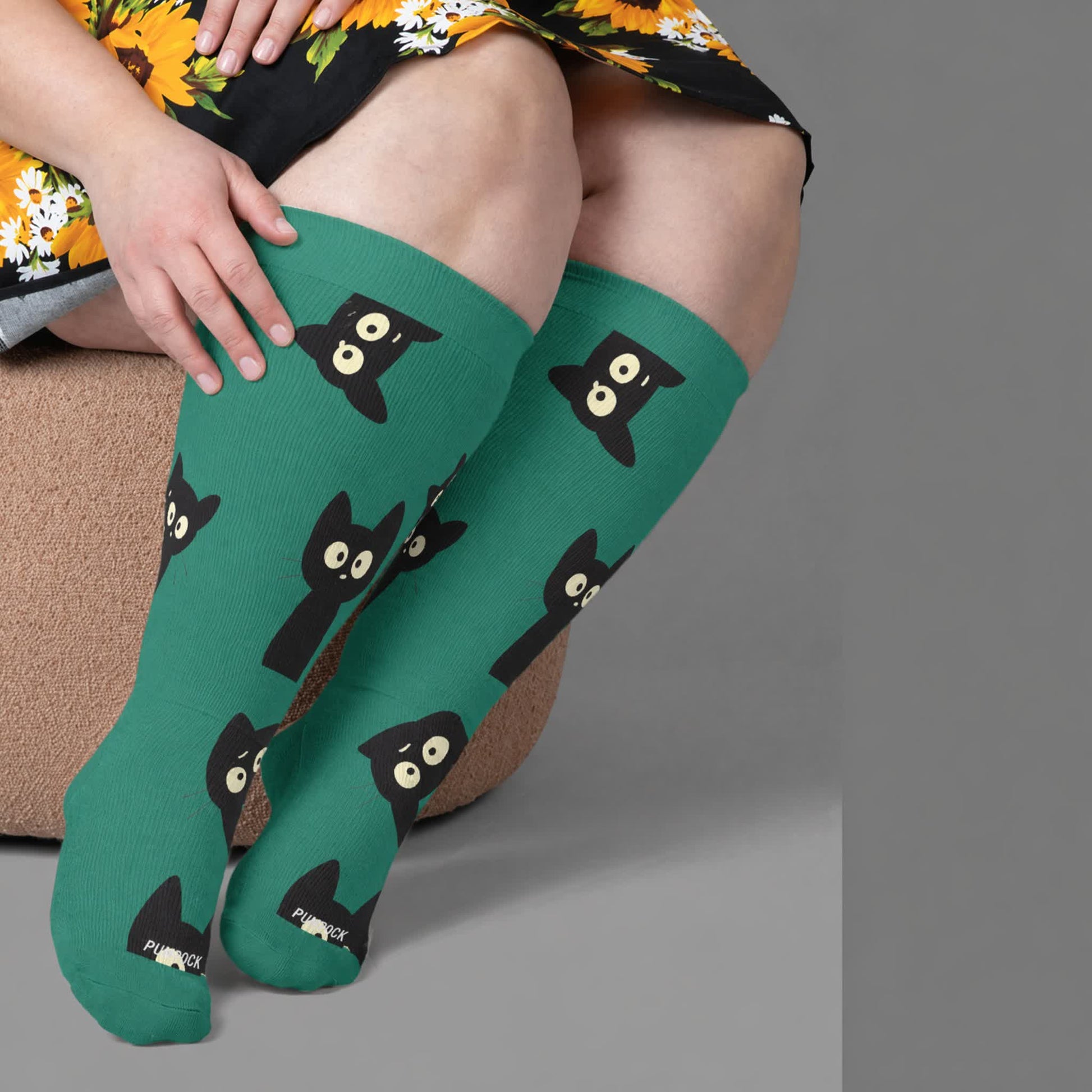 Plus Size Cat Star Compression Socks - Green(1 Pair) - 4XL - image 1