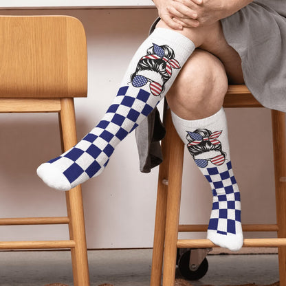 Plus Size Patriotic Star Stripe Compression Socks - White(1 Pair) - 4XL - image 1