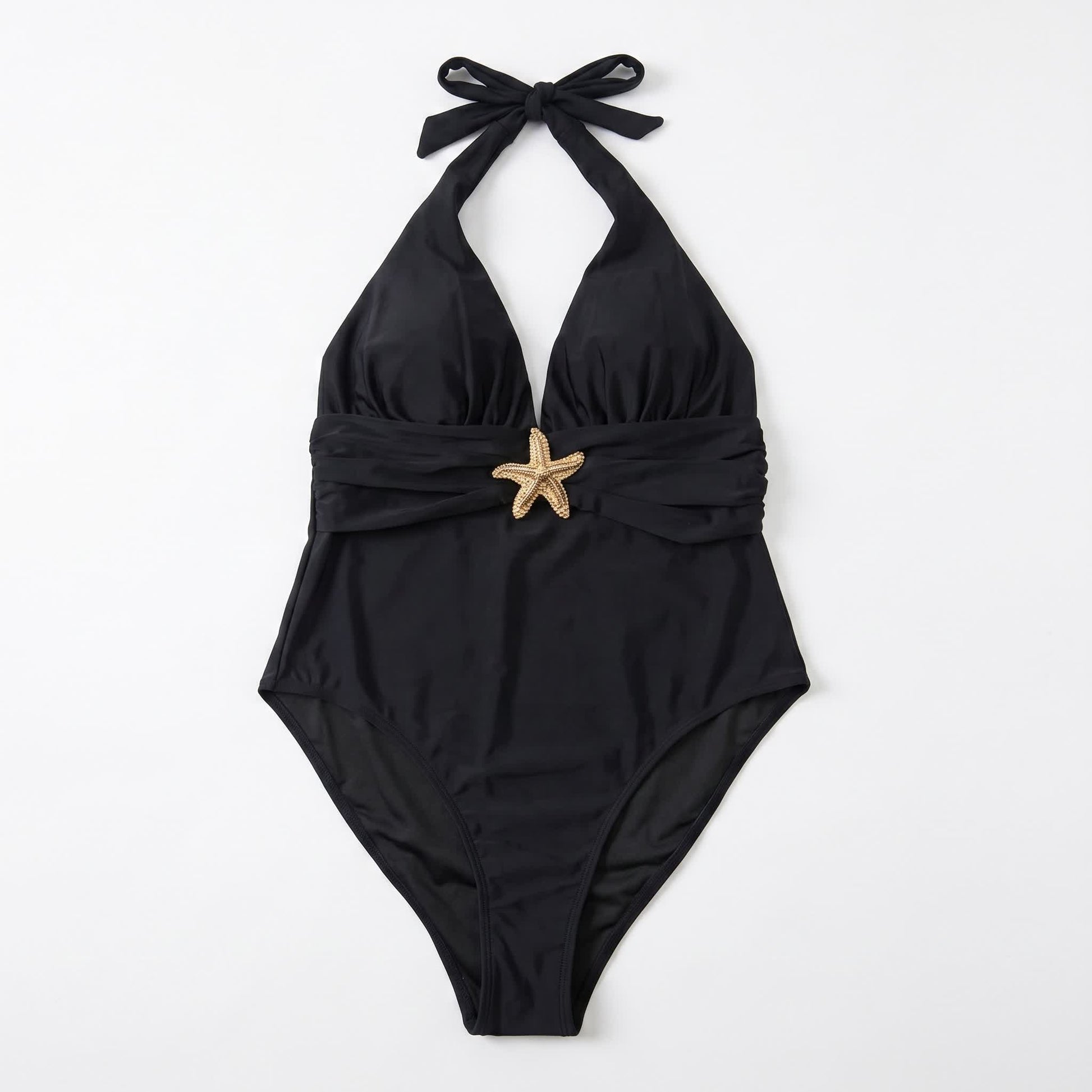 Elegant Black Halter Plunge Mesh Slit Swimwear - image 7