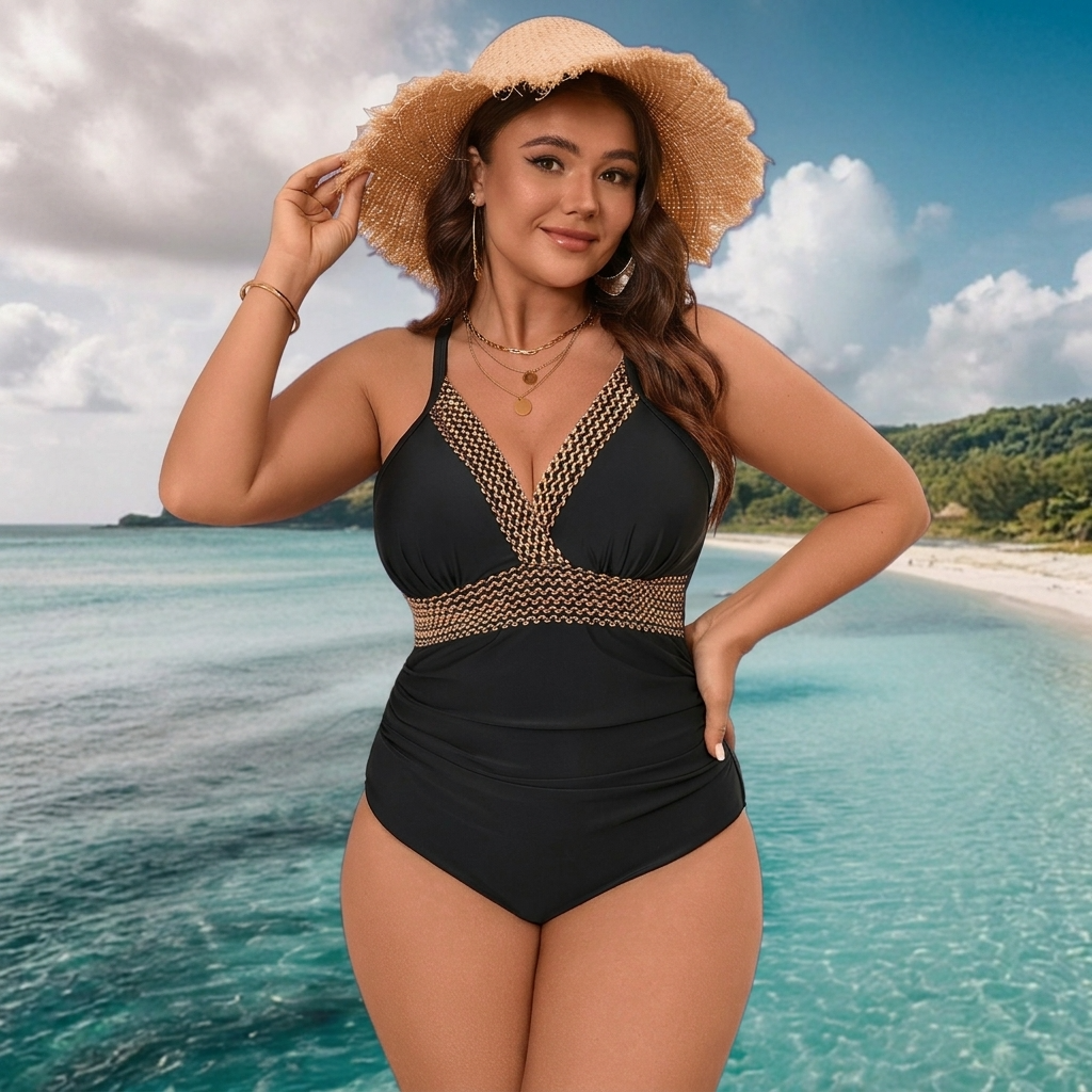 Black Plunge Cutout One Piece Swimwear - image 3