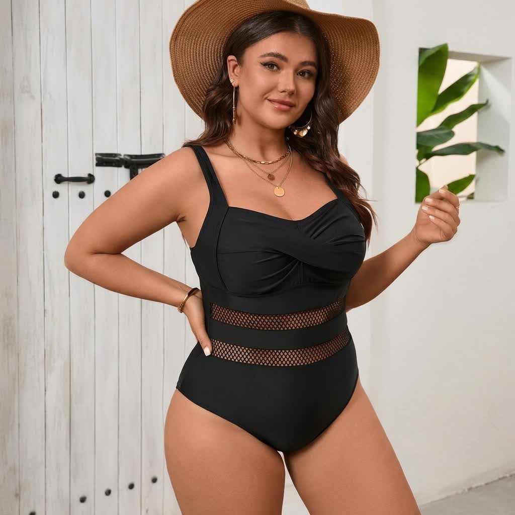 Black Mesh Cutout One Piece Swimsuit - image 3
