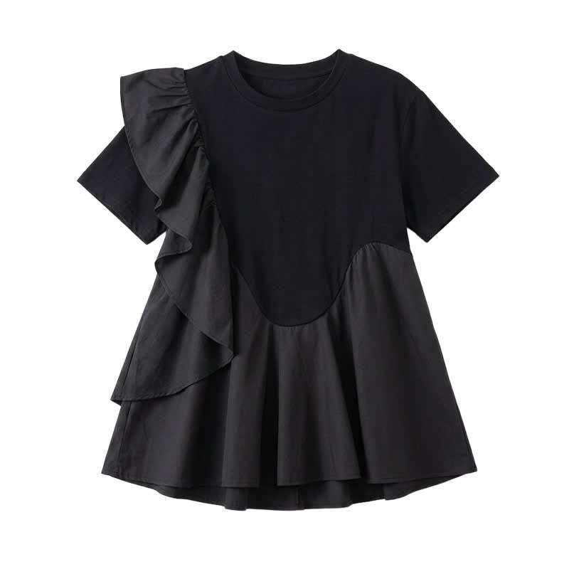 Asymmetrical Ruffle Detail A-Line Blouse - Black - 2XL - image 6