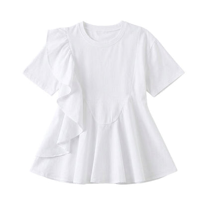 Asymmetrical Ruffle Detail A-Line Blouse - White - 2XL - image 7