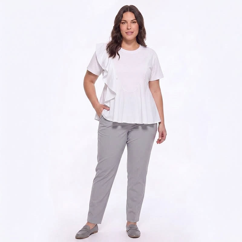 Asymmetrical Ruffle Detail A-Line Blouse - image 3