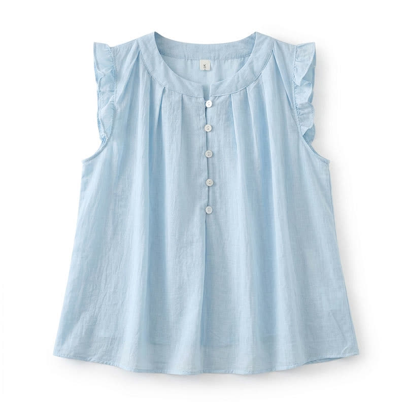 Plus Size Ruffle Trim Sleeveless Blouse - Blue - 4XL - image 6