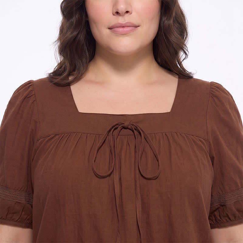 Plus Size Vintage-inspired Square Neck Blouse - image 4