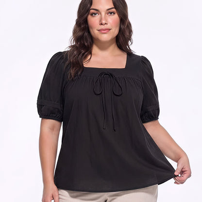 Plus Size Vintage-inspired Square Neck Blouse - image 0