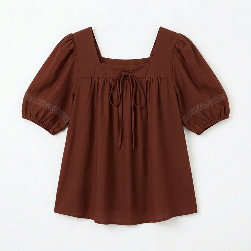 Plus Size Vintage-inspired Square Neck Blouse - Wine - 4XL - image 8