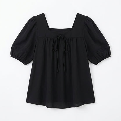 Plus Size Vintage-inspired Square Neck Blouse - Black - 4XL - image 10