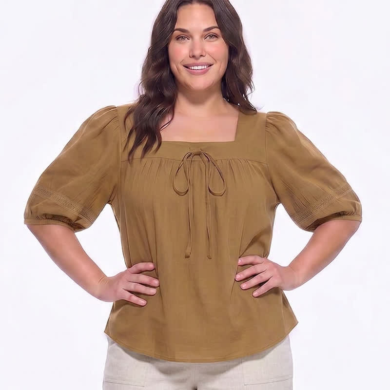 Plus Size Vintage-inspired Square Neck Blouse - image 6
