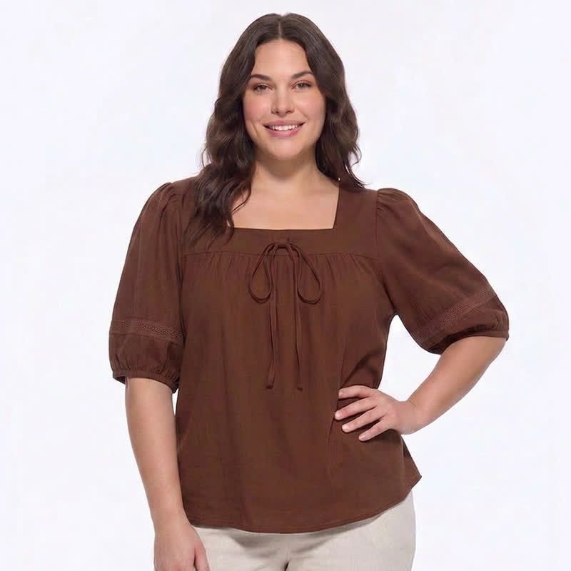 Plus Size Vintage-inspired Square Neck Blouse - image 2