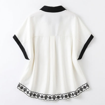 Ivory Floral Contrast Trim Relaxed Blouse Top - image 5