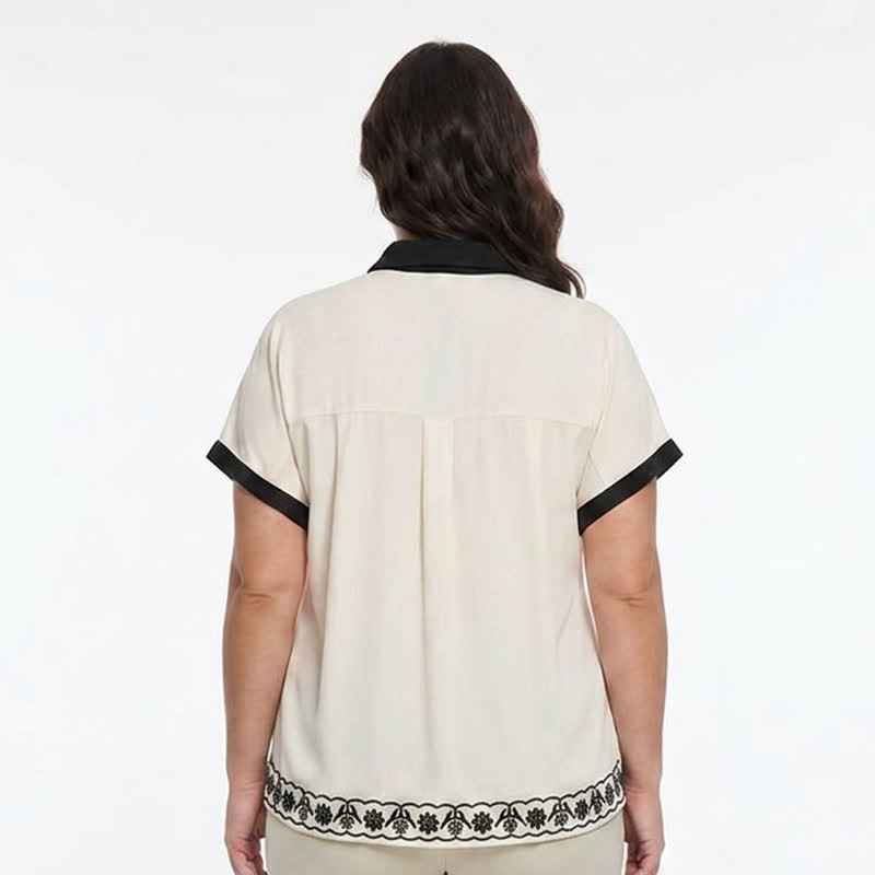 Ivory Floral Contrast Trim Relaxed Blouse Top - image 2