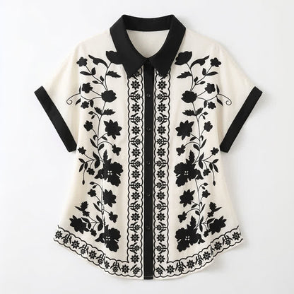 Ivory Floral Contrast Trim Relaxed Blouse Top - image 4