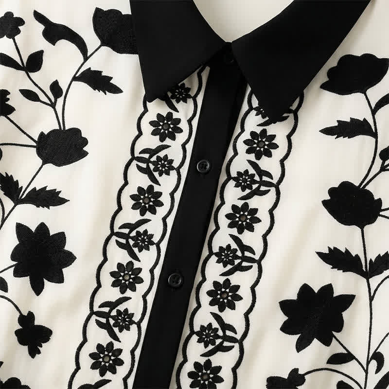 Ivory Floral Contrast Trim Relaxed Blouse Top - image 7