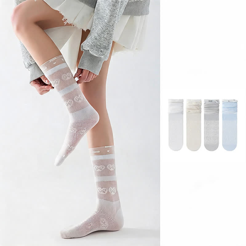 Sheer Bow Pattern Quarter Socks(4 Pairs) - image 0