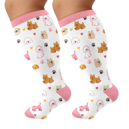Plus Size Puppy Heart Compression Socks - Pink(1 Pair) - 4XL - image 8