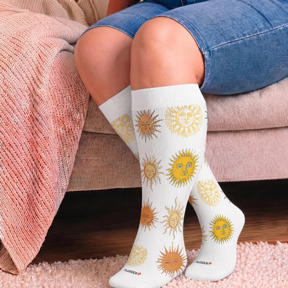 Plus Size Retro Eye Bloom Compression Socks - White(1 Pair) - 4XL - image 3