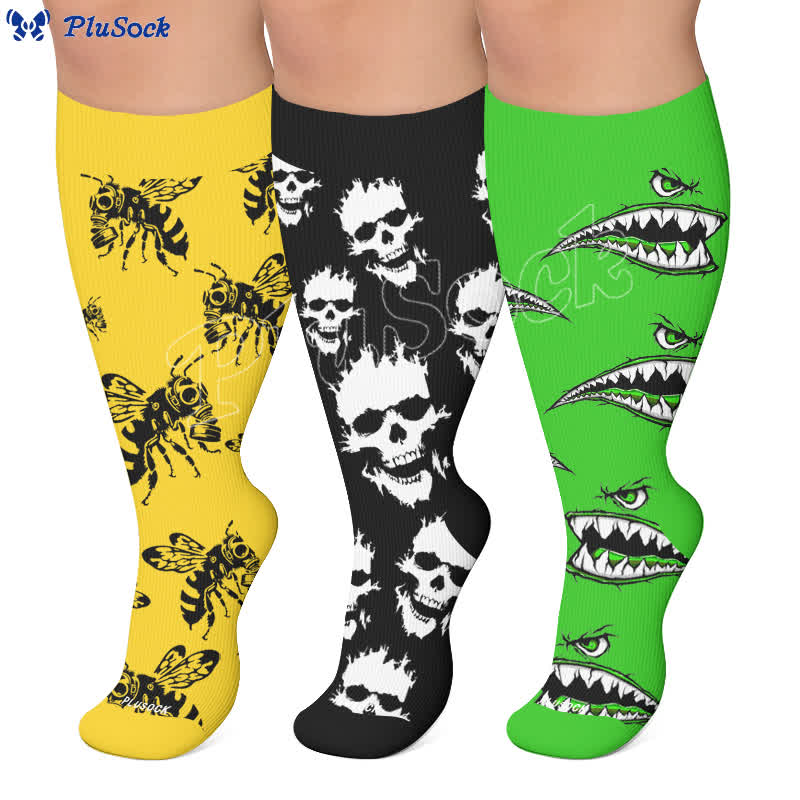 Plus Size Skull Bee Compression Socks - image 0