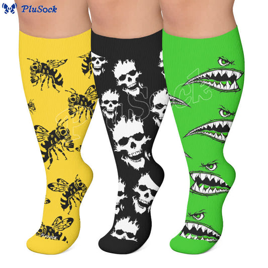 Plus Size Skull Bee Compression Socks - image 0
