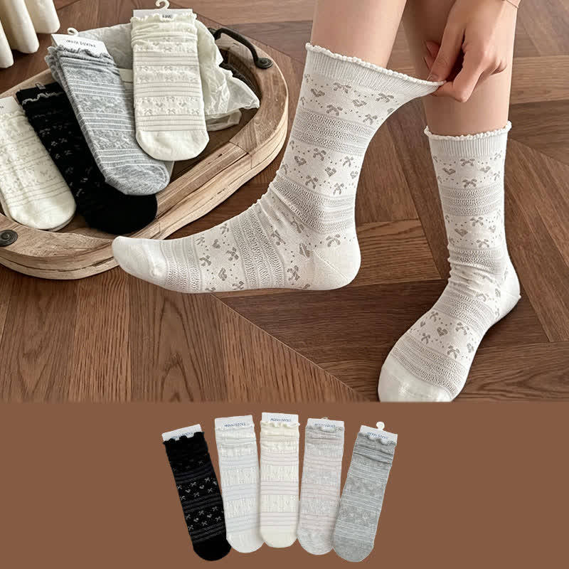 Soft Jacquard Quarter Socks(5 Pairs) - image 0