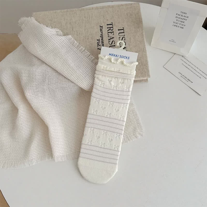 Soft Jacquard Quarter Socks(5 Pairs) - Beige - EU35-41(US2-7.5) - image 7