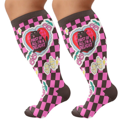 Plus Size Sweetheart Checkered Compression Socks - Black(1 Pair) - 4XL - image 8
