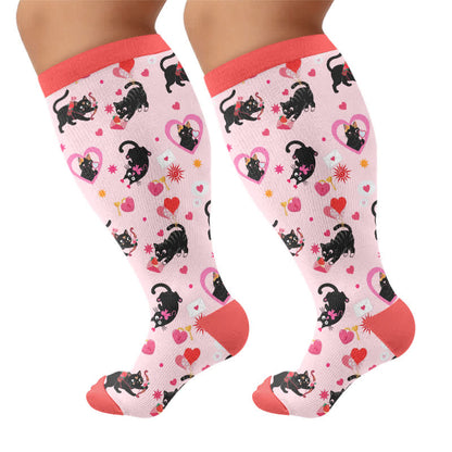 Plus Size Sweetheart Checkered Compression Socks - Pink(1 Pair) - 4XL - image 9