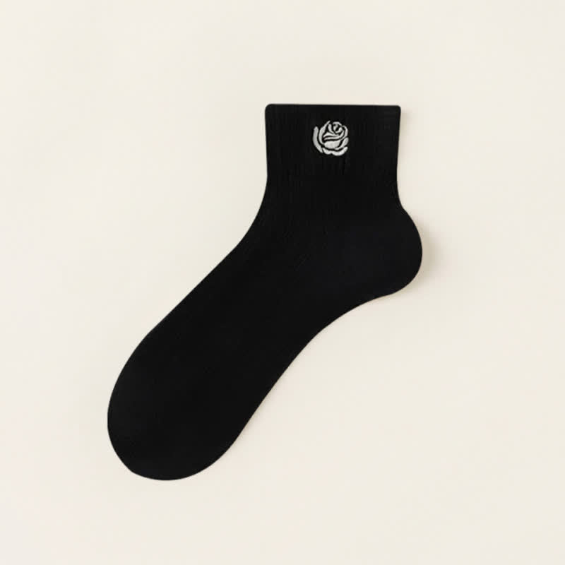 Sheer Rose Embroidered Ankle Socks(5 Pairs) - Black - EU35-39(US2-6) - image 7
