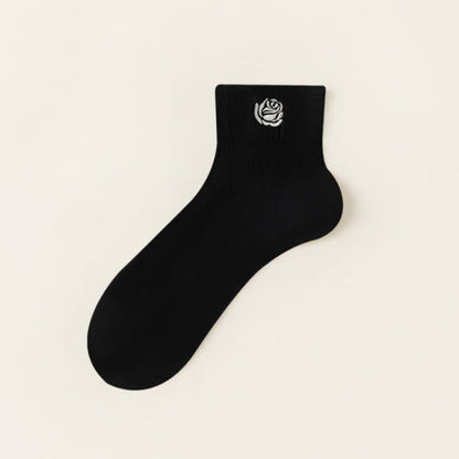 Sheer Rose Embroidered Ankle Socks(5 Pairs) - Black - EU35-39(US2-6) - image 7