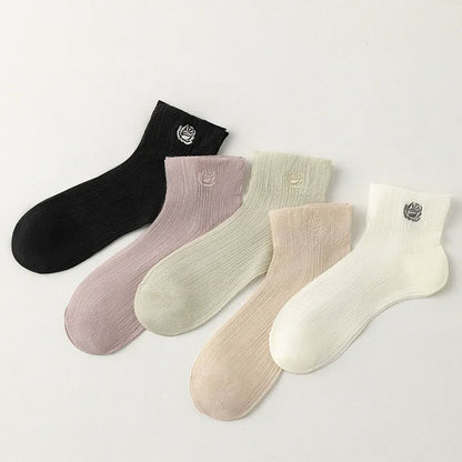 Sheer Rose Embroidered Ankle Socks(5 Pairs) - Multicolor - EU35-39(US2-6) - image 10