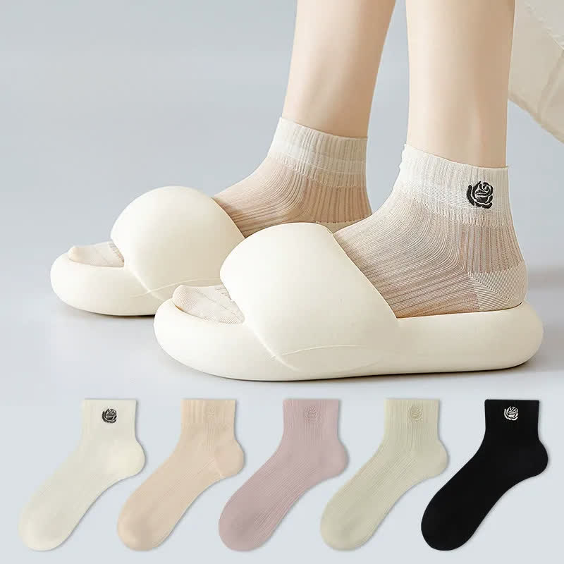 Sheer Rose Embroidered Ankle Socks(5 Pairs) - image 0