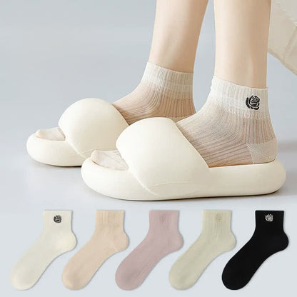Sheer Rose Embroidered Ankle Socks(5 Pairs) - image 0