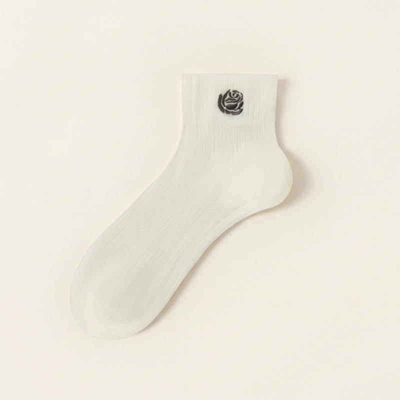 Sheer Rose Embroidered Ankle Socks(5 Pairs) - White - EU35-39(US2-6) - image 5