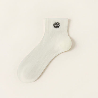 Sheer Rose Embroidered Ankle Socks(5 Pairs) - White - EU35-39(US2-6) - image 5