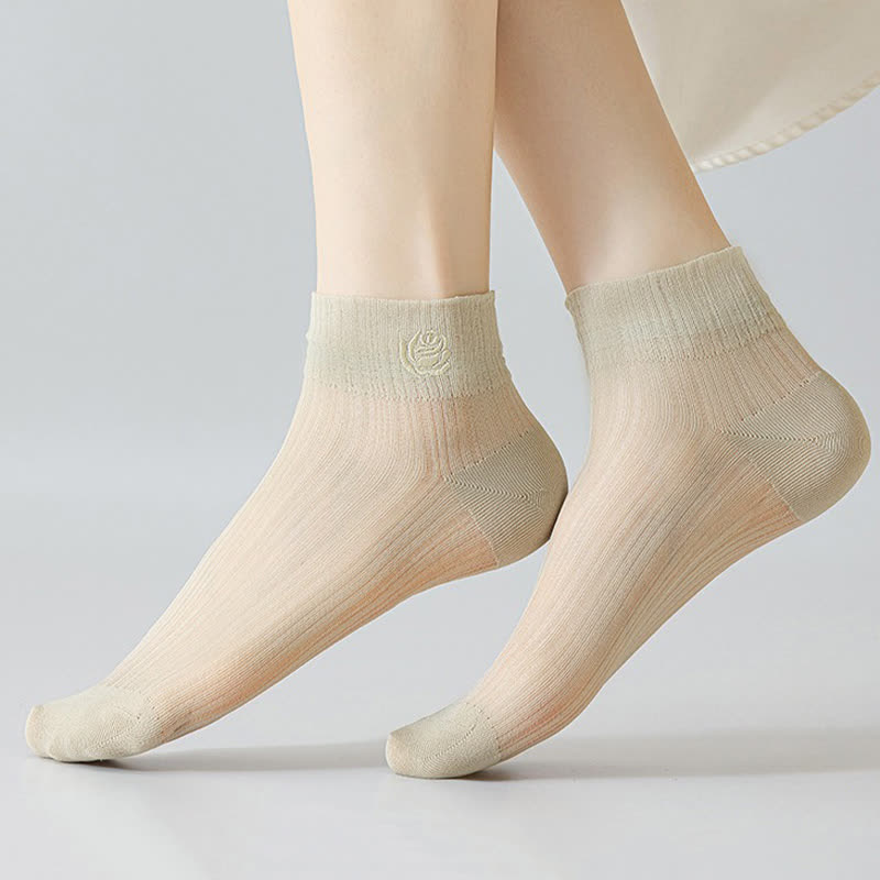 Sheer Rose Embroidered Ankle Socks(5 Pairs) - image 4