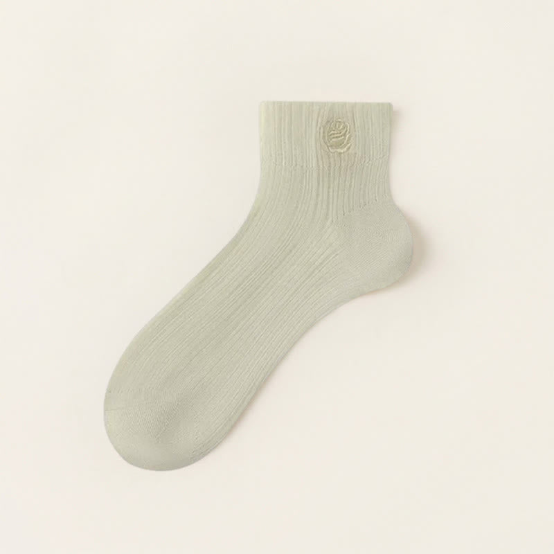 Sheer Rose Embroidered Ankle Socks(5 Pairs) - Green - EU35-39(US2-6) - image 6