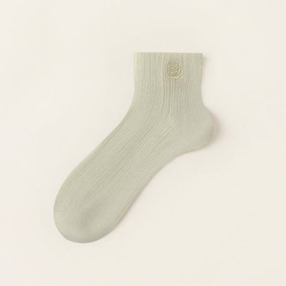 Sheer Rose Embroidered Ankle Socks(5 Pairs) - Green - EU35-39(US2-6) - image 6