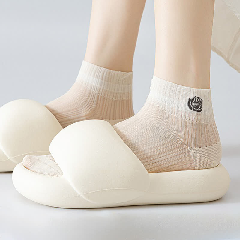 Sheer Rose Embroidered Ankle Socks(5 Pairs) - image 1