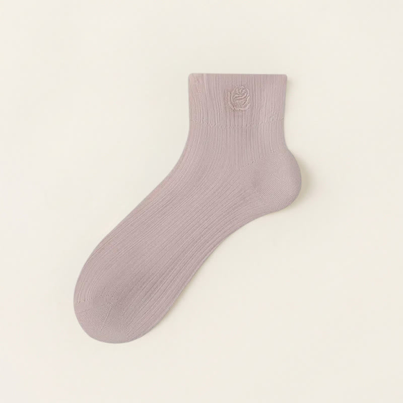 Sheer Rose Embroidered Ankle Socks(5 Pairs) - Purple - EU35-39(US2-6) - image 8