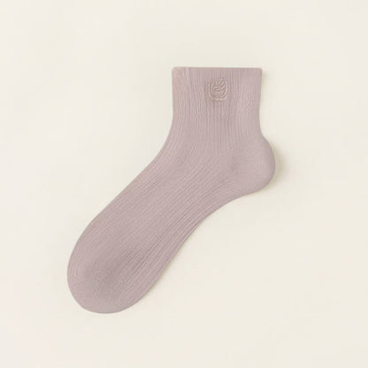 Sheer Rose Embroidered Ankle Socks(5 Pairs) - Purple - EU35-39(US2-6) - image 8