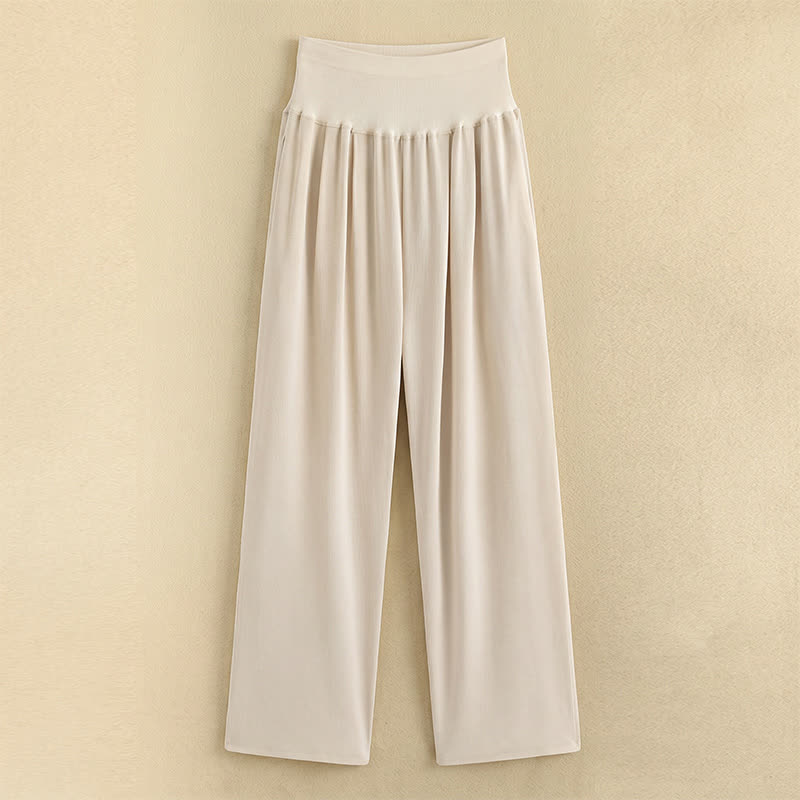 High Waist Draped Wide Leg Pants - Khaki - XL - image 1