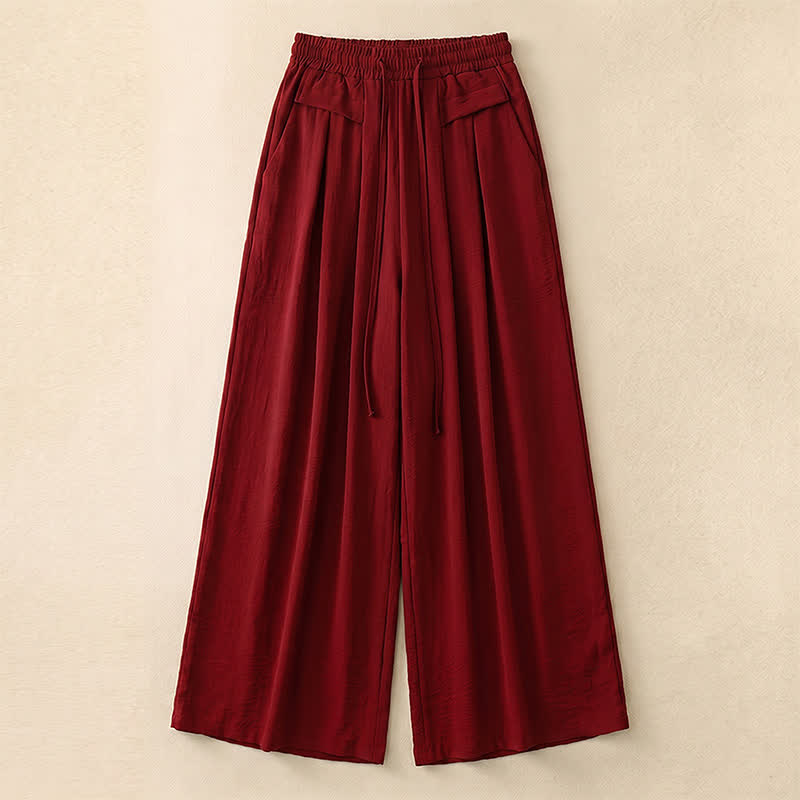 Soft Stretch Wide Leg Casual Pants - Red - 5XL - image 3