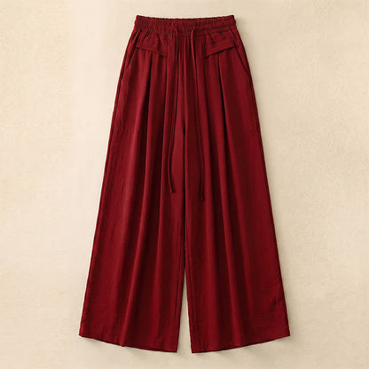 Soft Stretch Wide Leg Casual Pants - Red - 5XL - image 3