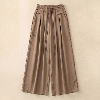 Khaki Wide Leg Drawstring Pants - Khaki - 5XL - image 0