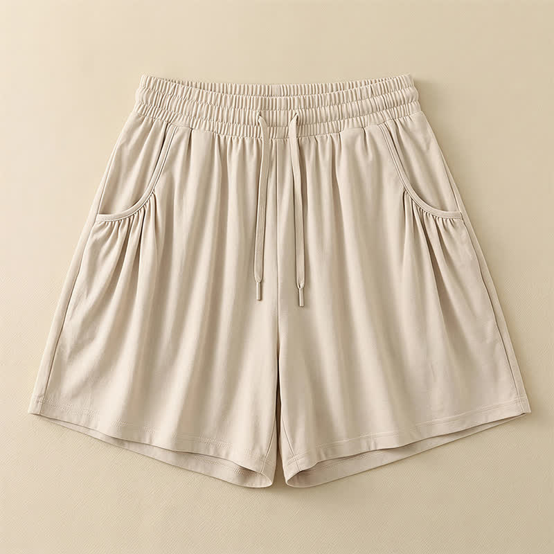 Relaxed Drawstring Lounge Shorts - Khaki - 4XL - image 6